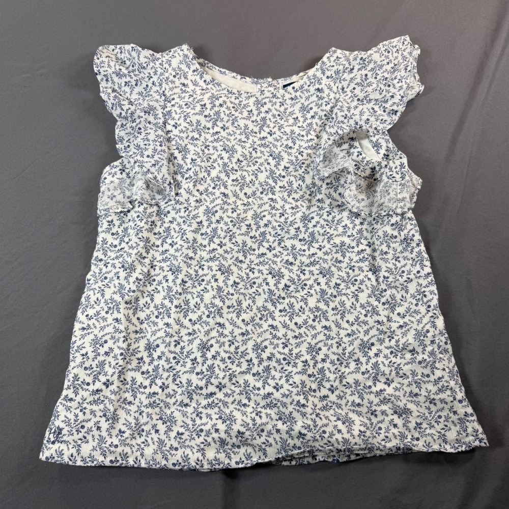 Polo Ralph Lauren Girls White Blue Floral Ruffle Flutter Sleeve Button Top 10
